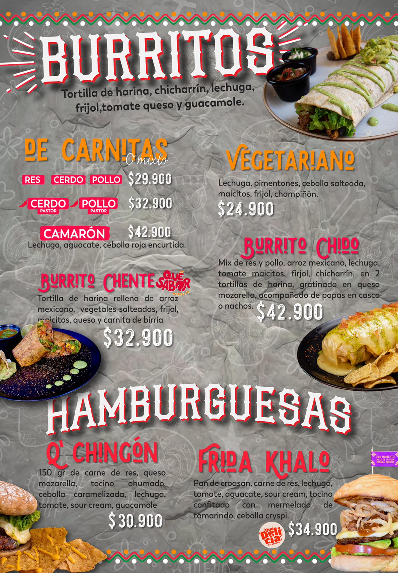 Burritos y hamburguesas